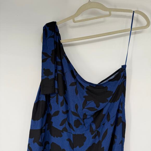 Target X Kate Spade One Shoulder Floral Jumpsuit Women's Sze 16 Blue Linen Blend - Picture 7 of 10